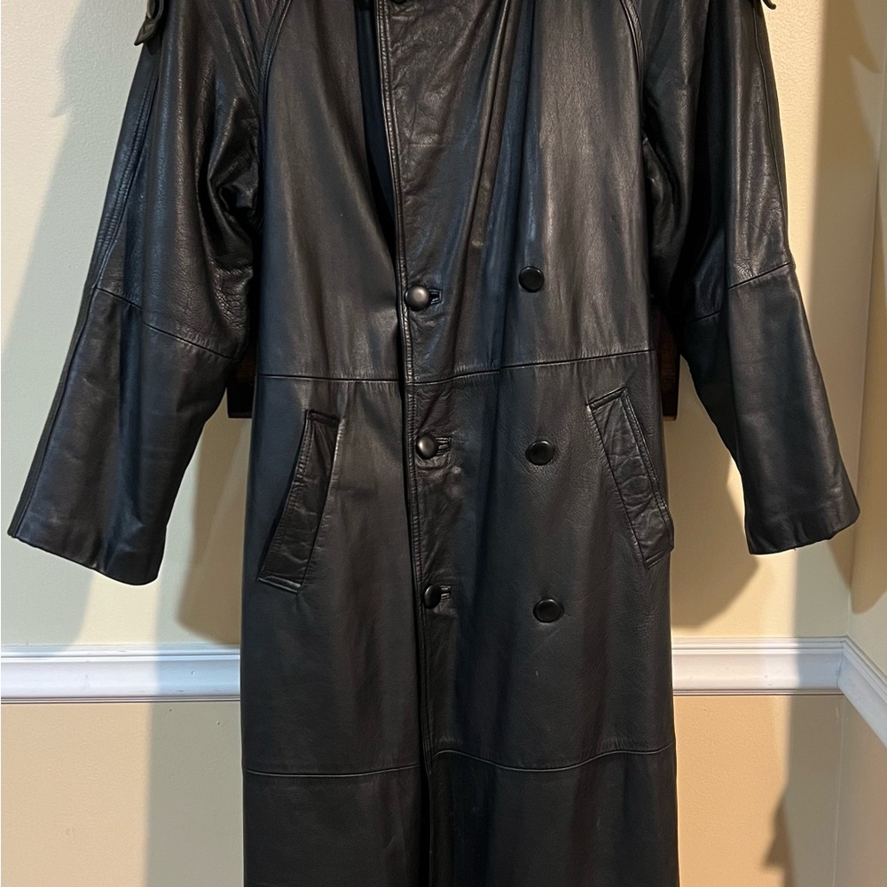EUC Vintage Greg Bell Leather Long Duster Motorcycle Biker Trench Coat Medium